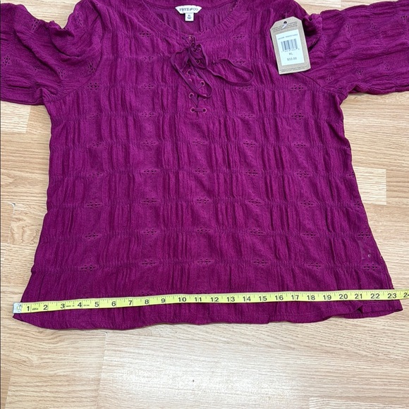 FRYE & CO. Magenta Purple Peasant Blouse Lace-Up Tie Neck Long Sleeve Top - Picture 8 of 11